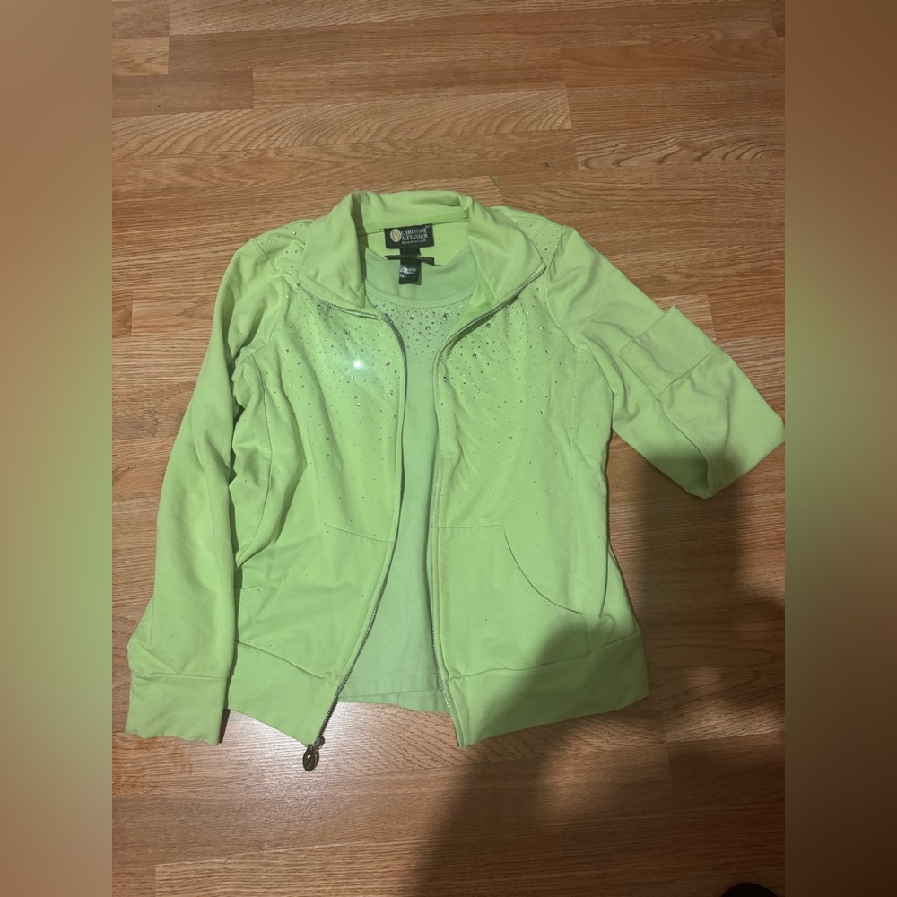 Quacker Factory Lime Green Embellished Crop Top